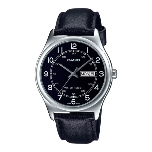 Casio men black leather - black,